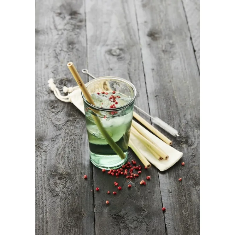 Les Secrets du Chef Zero Waste | Accessoires Voor Cocktails^Herbruikbare Bamboe Rietjes 6 dlg + Borstel