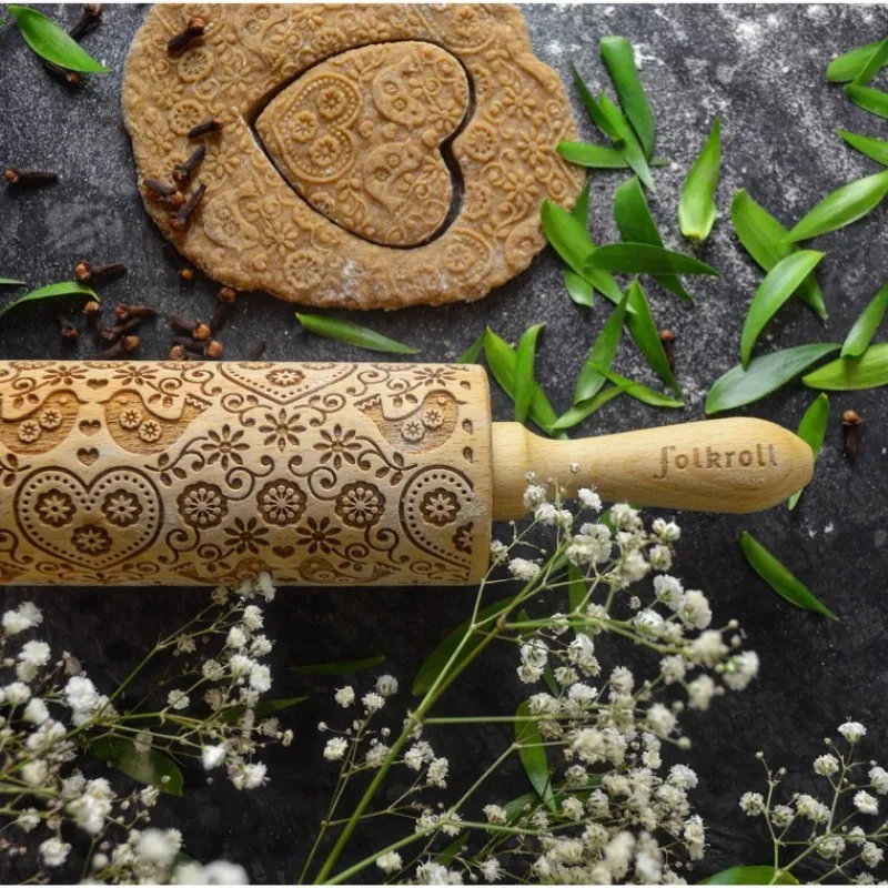 Les Secrets du Chef Gebak Keukengerei | Deegrollers^Houten Deegrol Decoratie Folk Doves voor Koekjes 23 cm