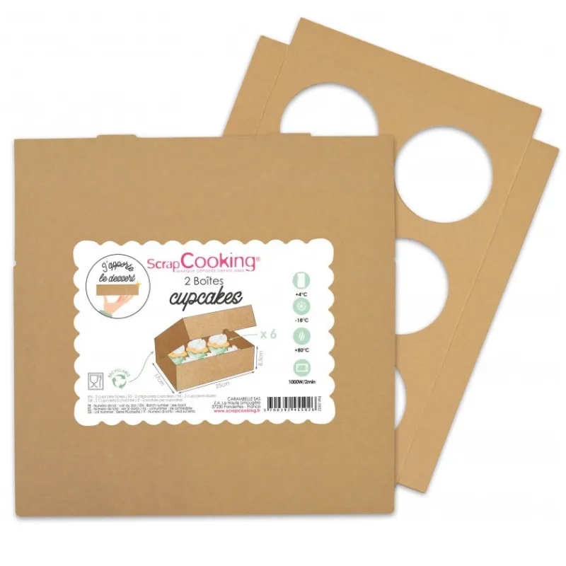 Les Secrets du Chef Gebak Keukengerei^Set van 2 Kartonnen Dozen voor 6 Cupcakes 17x25x4,8 cm